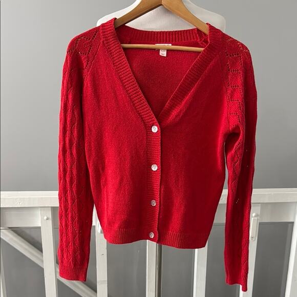 Cat & Jack Red Sparkly Button Front V-Neck Cardigan Size XL / 14 - Picture 1 of 5